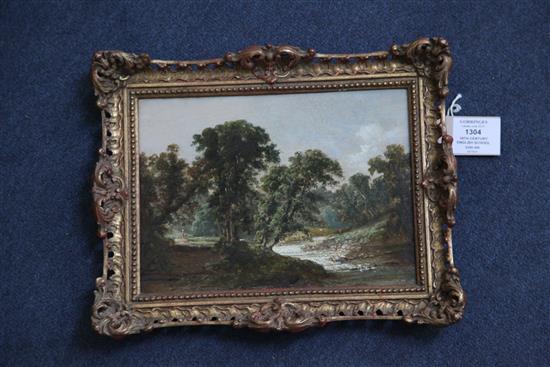 18th century English School Traveller in a wooded landscape, 7 x 9.5in.